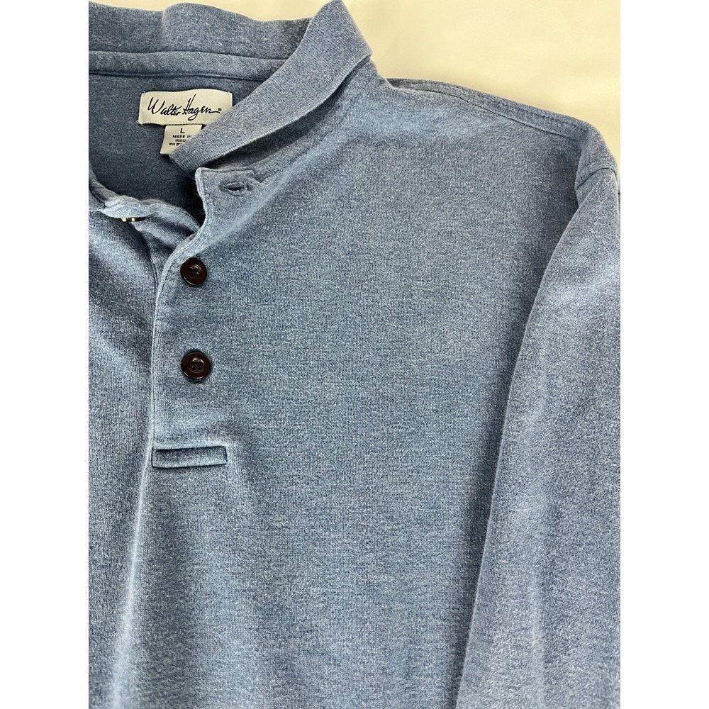 Walter Hagen Mens Long Sleeve Polo Shirt Pullover‎ Blue Large Golf Casual